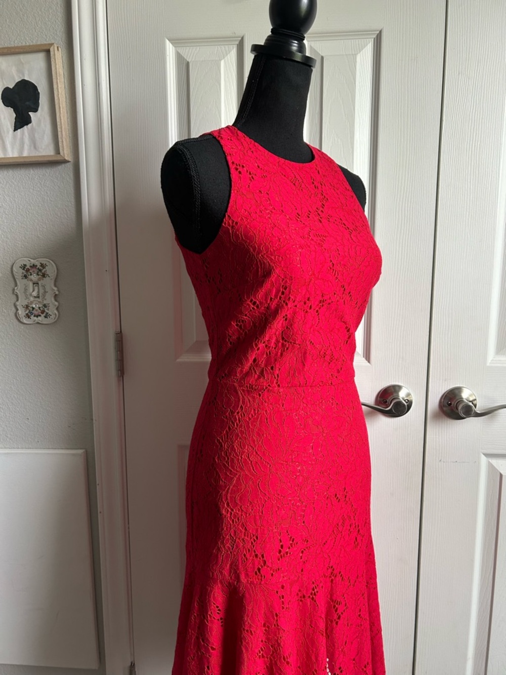 H&M Vibrant Red Sleeveless Lace Trumpet Midi Dress - Picture 4 of 9